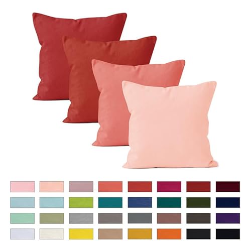 Encasa Homes Kissenbezüge 4 stück (45x45 cm) - Rote Kombination- Weiche Baumwolle Leinwand unigefärbt rechteckigen Kissenbezug Dekorative für Wohnkultur Wohnzimmer Schlafzimmer Sofa Waschbar von Encasa