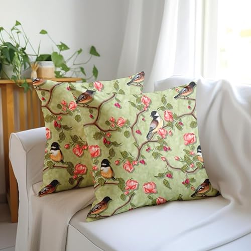 Encasa Homes Dekorative Kissenbedeckung 20"x20" (50x50 cm) - Salbei grüne Vögel - Digital gedrucktes Blumenkissen für Stuhl, Sitz, Bett, Büro und Haus (2) von Encasa