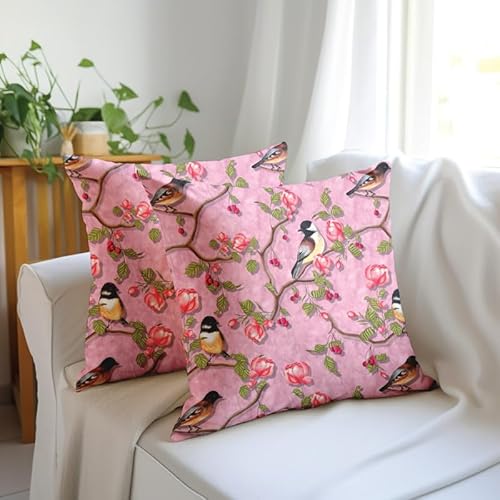 Encasa Homes Dekorative Kissenbedeckung 20"x20" (50x50 cm) - Staubige rosa Vögel - Digital gedrucktes Blumenkissen für Stuhl, Sitz, Bett, Büro und Haus (2) von Encasa