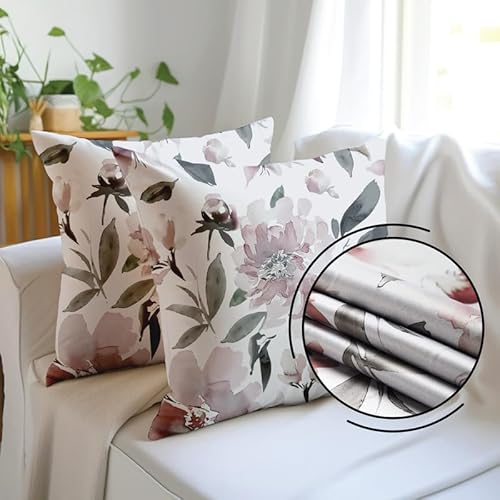 Encasa Homes Dekorativer Kissenbezug 40 x 40 cm – F1 Neutral – Floral Digital Printed Große Quadratische Kissenbezüge für Stuhl, Sitz, Bett, Büro & Zuhause (2 Stück) von Encasa