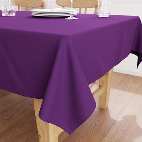 Encasa Homes Einfarbige Farbe Oxford-Baumwolltischdecke für 6 bis 8 Sitze Großer Esstisch - 142 x 182 cm, Lila - Baumwoll-Canvas-Gewebe, mercerisiert, waschbar, rechteckig für Zuhause von Encasa