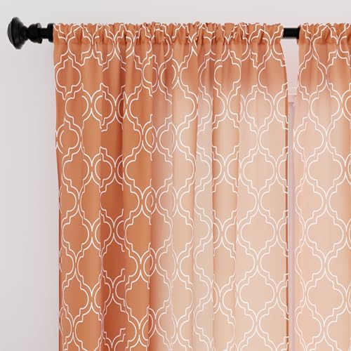 Encasa XO Polyester halbtransparent Gedruckt 140 cm W x 183 cm L Vorhänge mit Krawattenrücken 140x183 cm (6 ft), Trellis Copper - 2 Packung - Nicht schrumpfen & maschinenwaschbar von Encasa XO