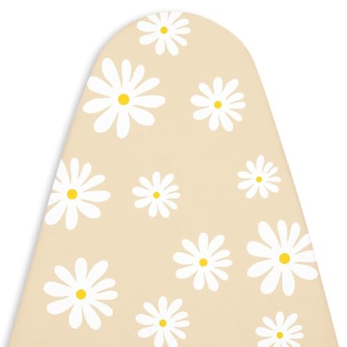 Encasa Homes Ersatzbügeltischbezug mit 3 mm Filzpolsterung, Kordelverstärkung (passend für Standard Wide Bügeltische von 125x46 cm) Wärmereflektierend, Bedruckt - Daisy Beige von Encasa