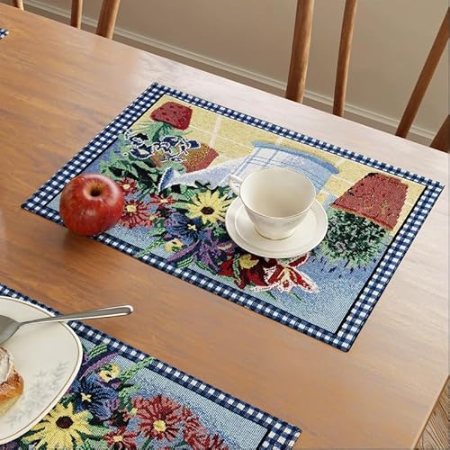 Encasa Homes Esstisch -Placemats Set von 6 - Blumentopf | Jacquard gewebt | Jede Größe 48x32 cm | Dekorativ für Zuhause, Cafés, Restaurants und Hotels - Maschinenwaschbar von Encasa