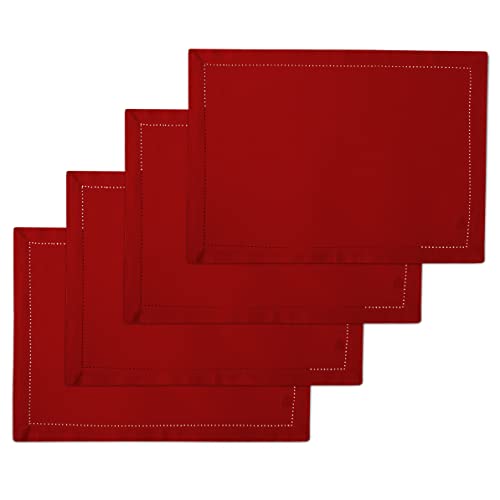 Encasa Tischsets aus Baumwolle mit Hohlsaumdesign (6er-Set) – Rot | 48x33 cm | Moderne Farben und waschbare Tischsets aus Stoff von Encasa