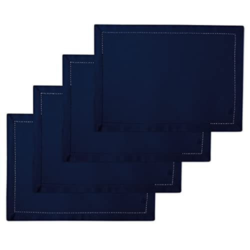 Encasa Tischsets aus Baumwolle mit Hohlsaumdesign (6er-Set) – Scotch Blue | 48x33 cm | Moderne Farben und waschbare Tischsets aus Stoff von Encasa