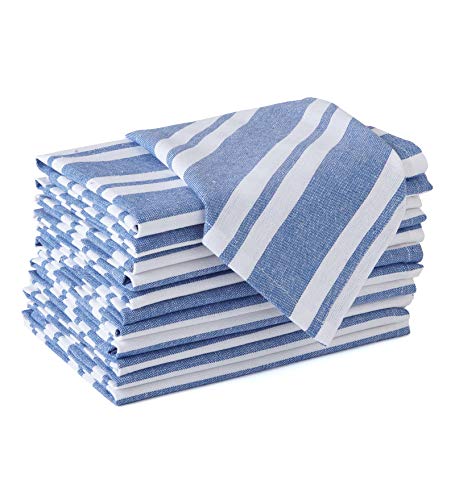 Encasa XO Baumwoll-Servietten Set mit 12 Stück | Franca Blaue Streifen | Größe 43x43 cm | Tischservietten | Maschinenwaschbar & Wiederverwendbar von Encasa XO
