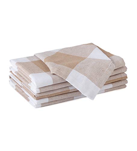 Encasa XO Baumwoll-Servietten Set mit 6 Stück | Buffalo Beige prüft | Größe 43x43 cm | Tischservietten | Maschinenwaschbar & Wiederverwendbar von Encasa XO