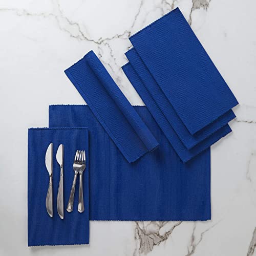 Encasa Tischsets aus Gerippter Baumwolle (6er-Set) – Solide blau | 48x33 cm| Über 20 Moderne Farben und gewebte Designs. Waschbare Tischsets aus Stoff von Encasa