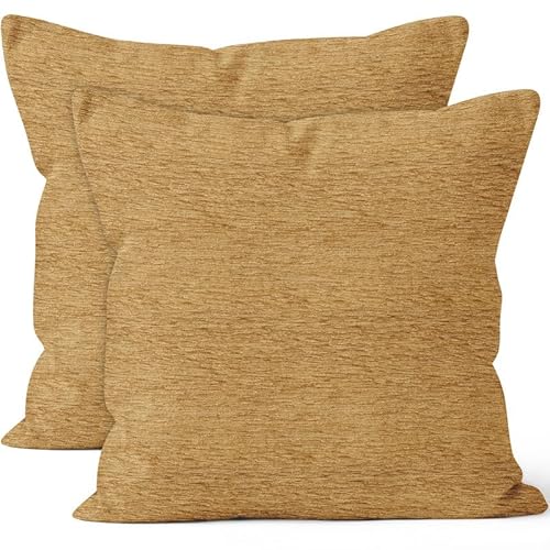 Encasa Homes Feine Chenille-Kissenbezüge 2-teiliges Set - Gold - 40x40 cm Strukturiertes, einfarbiges, weiches und glattes dekoratives Kissen mit quadratischem Akzent für die Couch von Encasa