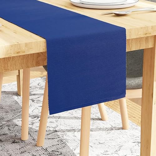 Encasa Tischläufer für 6 Seater-Esszimmer | Solide blau | Feingerippte Baumwolle | Größe 32x200 cm | Über 20 Moderne Farben und gewebte Designs, maschinenwaschbar von Encasa