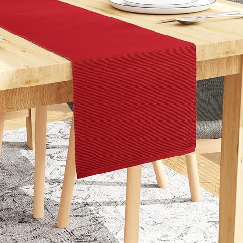 Encasa Tischläufer für 4 Seater-Esszimmer | Solide rot | Feingerippte Baumwolle | Größe 32x150 cm | Über 20 Moderne Farben und gewebte Designs, maschinenwaschbar von Encasa