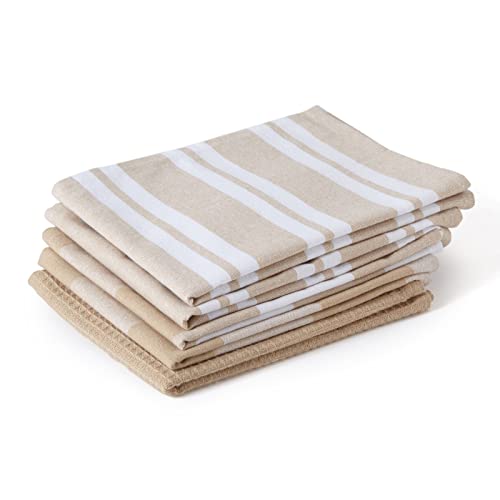 Encasa Homes Antibakterielles Finish Geschirrtücher X-Large 70x45 cm (5 Stück Waffel-, Streifen- und Karo-Satz) Baumwolle, hoch absorbierendes zur Reinigung und Trocknung von Teller - Beige von Encasa