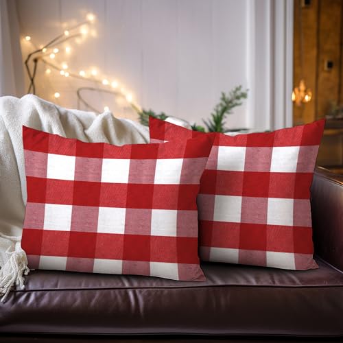 Encasa Homes Kissenbezüge 2 Stück (30 x 50 cm) - Buffalo Red Checks - Weiche Baumwolle Leinwand Ungefärbt Rechteckige Kissenbezug Bunte Dekorative für Wohnzimmer Schlafzimmer Sofa Waschbar von Encasa XO