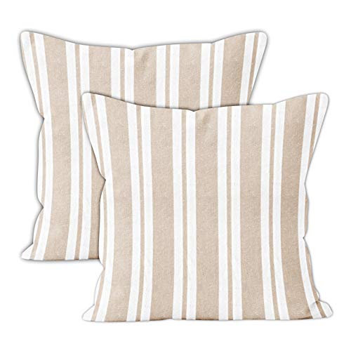 Encasa Homes Kissenbezüge 2 Stück (30 x 50 cm) - Franca Beige Stripes - Weiche Baumwolle Leinwand Ungefärbt Rechteckige Kissenbezug Bunte Dekorative für Wohnzimmer Schlafzimmer Sofa Waschbar von Encasa