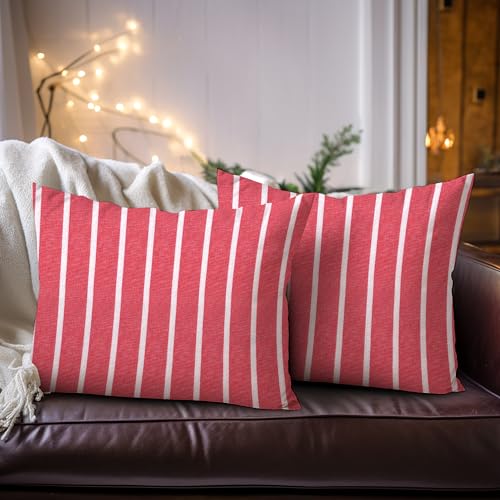 Encasa Homes Kissenbezüge 2 Stück (30 x 50 cm) - Roma Red Stripes - Weiche Baumwolle Leinwand Ungefärbt Rechteckige Kissenbezug Bunte Dekorative für Wohnzimmer Schlafzimmer Sofa Waschbar von Encasa