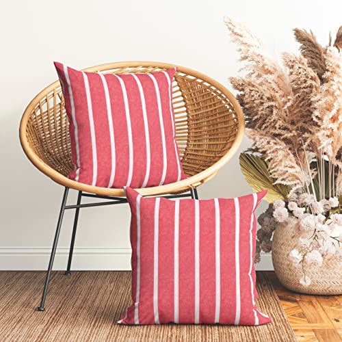 Encasa Homes Kissenbezüge 2 Stück (50 x 50 cm) - Roma Red Stripes - Weiche Baumwolle Leinwand Ungefärbt Rechteckige Kissenbezug Bunte Dekorative für Wohnzimmer Schlafzimmer Sofa Waschbar von Encasa XO