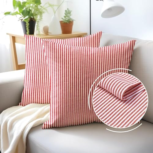 Encasa Homes Kissenbezüge 2 Stück (50x50 cm) - Rot Ticken - Weiche Baumwolle Leinwand Ungefärbt Rechteckige Kissenbezug Bunte Dekorative für Wohnzimmer Schlafzimmer Sofa Waschbar von Encasa