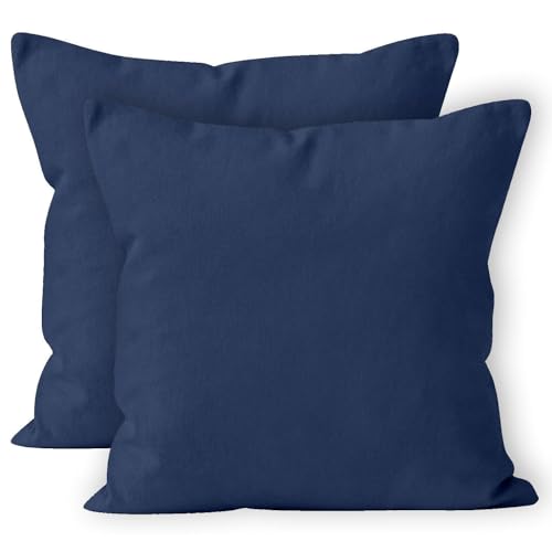 Encasa Homes Kissenbezüge 2 stück (40x40 cm) - Scotch Blue- Weiche Baumwolle Leinwand unigefärbt rechteckigen Kissenbezug Dekorative für Wohnkultur Wohnzimmer Schlafzimmer Sofa Waschbar von Encasa