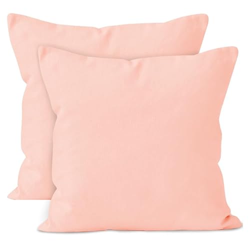 Encasa Baumwoll-Kissenbezüge, 2er-Set I 16x16 in (40x40 cm) - Powder Pink I kein Einsatz I einfach Kissenbezüge I Maschinenwaschbar | Nur Innen benutzen von Encasa