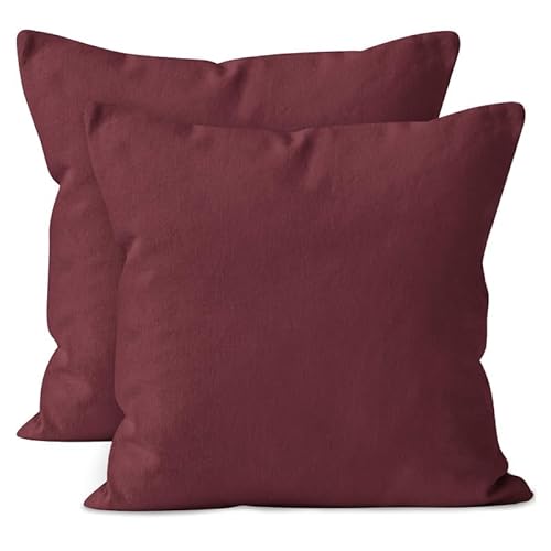 Encasa Baumwoll-Kissenbezüge, 2er-Set I 16x16 in (40x40 cm) - Rich Maroon I kein Einsatz I einfach Kissenbezüge I Maschinenwaschbar | Nur Innen benutzen von Encasa