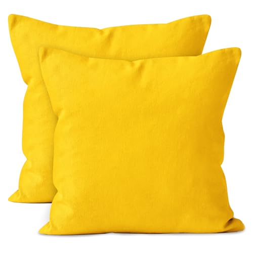 Encasa XO Baumwoll-Kissenbezüge, 2er-Set I 16x16 in (40x40 cm) - Sonnenstrahlgelb I kein Einsatz I einfach Kissenbezüge I Maschinenwaschbar | Nur Innen benutzen von Encasa XO
