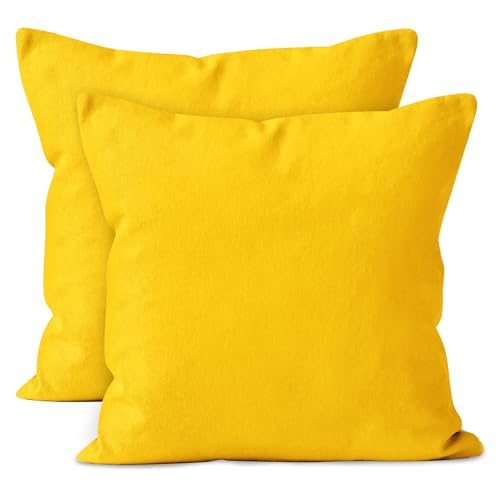 Encasa Baumwoll-Kissenbezüge, 2er-Set I 16x16 in (40x40 cm) - Sunbeam Yellow I kein Einsatz I einfach Kissenbezüge I Maschinenwaschbar | Nur Innen benutzen von Encasa