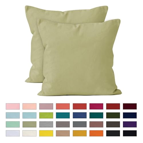 Encasa Baumwoll-Kissenbezüge, 2er-Set I 16x16 in (40x40 cm) - Sage Green I kein Einsatz I einfach Kissenbezüge I Maschinenwaschbar | Nur Innen benutzen von Encasa