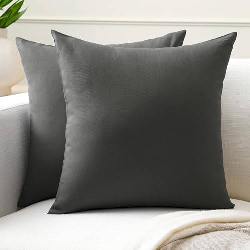 Encasa XO Baumwoll-Kissenbezüge, 2er-Set I 16x16 in (40x40 cm) - Kohlengrau I kein Einsatz I einfach Kissenbezüge I Maschinenwaschbar | Nur Innen benutzen von Encasa XO