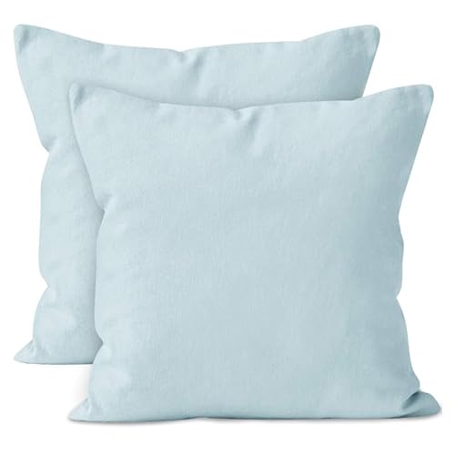 Encasa Baumwoll-Kissenbezüge, 2er-Set I 18x18 in (45x45 cm) - Ice Blue I kein Einsatz I einfach Kissenbezüge I Maschinenwaschbar | Nur Innen benutzen von Encasa