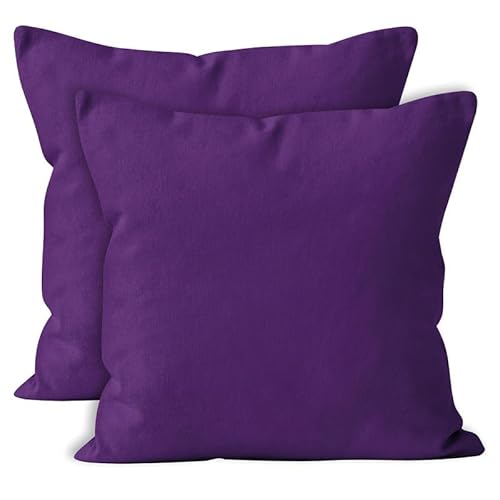 Encasa Baumwoll-Kissenbezüge, 2er-Set I 18x18 in (45x45 cm) - Purple I kein Einsatz I einfach Kissenbezüge I Maschinenwaschbar | Nur Innen benutzen von Encasa