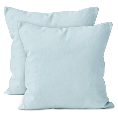 Encasa XO Baumwoll-Kissenbezüge, 2er-Set I 20x20 in (50x50 cm) - Eisblau I kein Einsatz I einfach Kissenbezüge I Maschinenwaschbar | Nur Innen benutzen von Encasa XO
