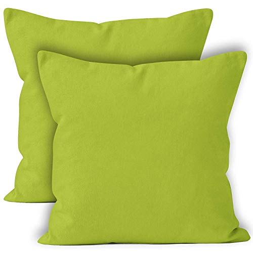 Encasa Baumwoll-Kissenbezüge, 2er-Set I 20x20 in (50x50 cm) - Lime Green I kein Einsatz I einfach Kissenbezüge I Maschinenwaschbar | Nur Innen benutzen von Encasa