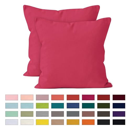 Encasa Baumwoll-Kissenbezüge, 2er-Set I 24x24 in (60x60 cm) - Hot Pink I kein Einsatz I einfach Kissenbezüge I Maschinenwaschbar | Nur Innen benutzen von Encasa