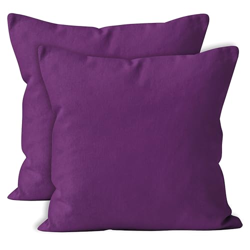 Encasa Baumwoll-Kissenbezüge, 2er-Set I 24x24 in (60x60 cm) - Purple I kein Einsatz I einfach Kissenbezüge I Maschinenwaschbar | Nur Innen benutzen von Encasa