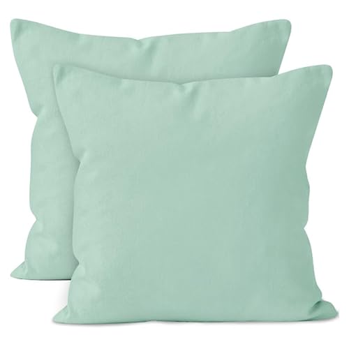 Encasa Baumwoll-Kissenbezüge, 2er-Set I 24x24 in (60x60 cm) - Mint Green I kein Einsatz I einfach Kissenbezüge I Maschinenwaschbar | Nur Innen benutzen von Encasa