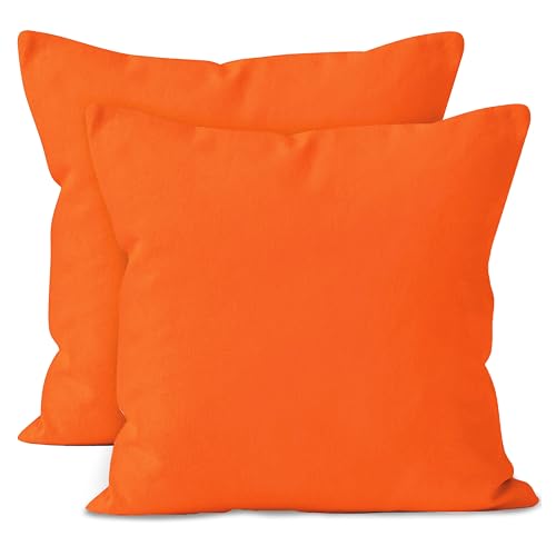 Encasa Homes Kissenbezüge 2 stück (60x60 cm) - Orange- Weiche Baumwolle Leinwand unigefärbt rechteckigen Kissenbezug Dekorative für Wohnkultur Wohnzimmer Schlafzimmer Sofa Waschbar von Encasa