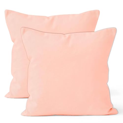 Encasa Baumwoll-Kissenbezüge, 2er-Set I 24x24 in (60x60 cm) - Powder Pink I kein Einsatz I einfach Kissenbezüge I Maschinenwaschbar | Nur Innen benutzen von Encasa