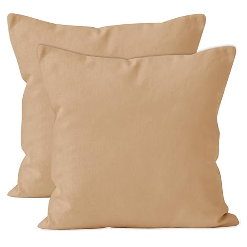 Encasa Baumwoll-Kissenbezüge, 2er-Set I 24x24 in (60x60 cm) - Light Beige I kein Einsatz I einfach Kissenbezüge I Maschinenwaschbar | Nur Innen benutzen von Encasa