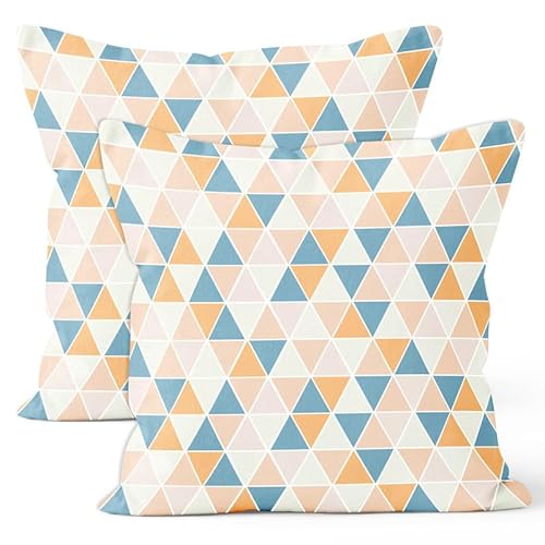 Encasa Homes Kissenbezüge 2er-Set (50 x 50 cm) - Triangles, Bedruckter Baumwollköper mit Reißverschluss, dekorative große quadratische Wurfkissenbezüge für Wohnzimmer, Sofa von Encasa