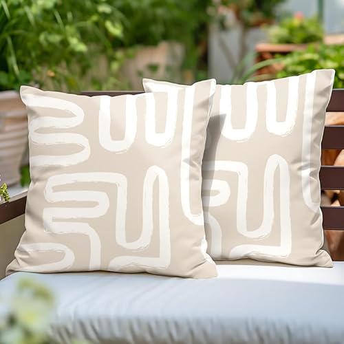 Encasa Homes Kissenbezüge aus Polyester | Digital Boho Beige Drucken | Wasserabweisender, lichtbeständiger, hautfreundlicher Stoff | Ideal für den Außen- und Innenbereich | 45x45 cm | 2er-Set von Encasa