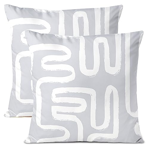 Encasa Homes Kissenbezüge aus Polyester | Digital Boho Maze Grey Drucken | Wasserabweisender, lichtbeständiger, hautfreundlicher Stoff | Ideal für den Außen- und Innenbereich | 40x40 cm | 2er-Set von Encasa