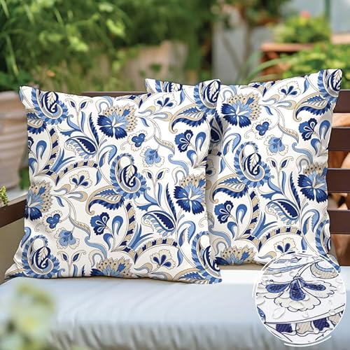 Encasa Homes Kissenbezüge aus Polyester | Digital Chintz Blue Drucken | Wasserabweisender, lichtbeständiger, hautfreundlicher Stoff | Ideal für den Außen- und Innenbereich | 50x50 cm | 2er-Set von Encasa