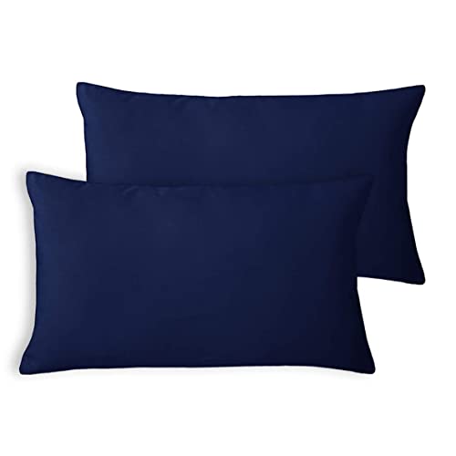 Encasa Homes Kissenbezüge aus Samt - 2er-Set (30x50 cm) - Navy blau- Uni gefärbt, weich & glatt, waschbar, quadratisch, großer Wurfkissenbezug für Couch, Sofa, Stuhl, Bett und Wohnbereich von Encasa