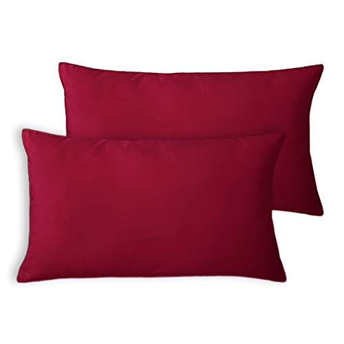 Encasa Homes Kissenbezüge aus Samt - 2er-Set (30x50 cm) - Rot- Uni gefärbt, weich & glatt, waschbar, quadratisch, großer Wurfkissenbezug für Couch, Sofa, Stuhl, Bett und Wohnbereich von Encasa