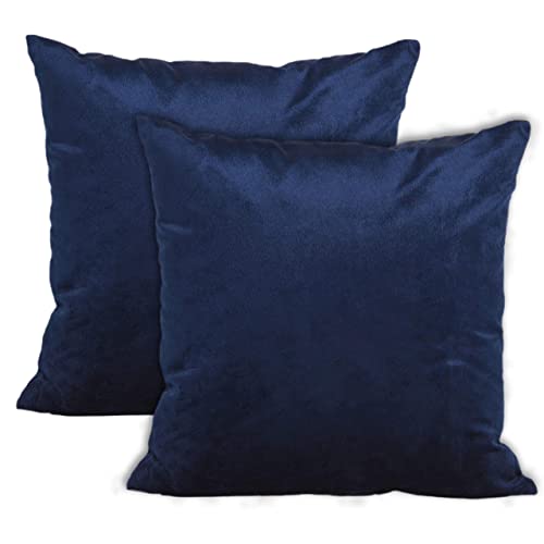 Encasa Homes Kissenbezüge aus Samt - 2er-Set (45x45 cm) - Navy blau- Uni gefärbt, weich & glatt, waschbar, quadratisch, großer Wurfkissenbezug für Couch, Sofa, Stuhl, Bett und Wohnbereich von Encasa