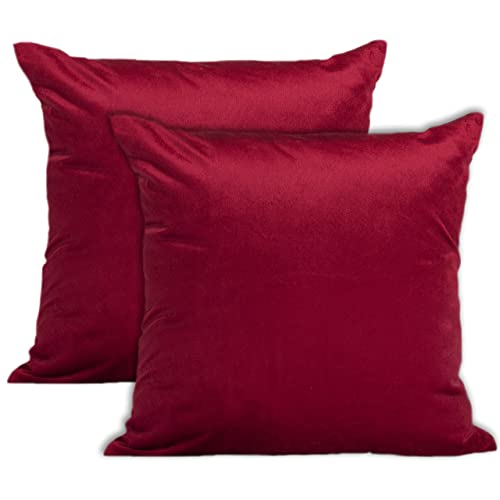 Encasa Homes Kissenbezüge aus Samt - 2er-Set (45x45 cm) - Rot- Uni gefärbt, weich & glatt, waschbar, quadratisch, großer Wurfkissenbezug für Couch, Sofa, Stuhl, Bett und Wohnbereich von Encasa
