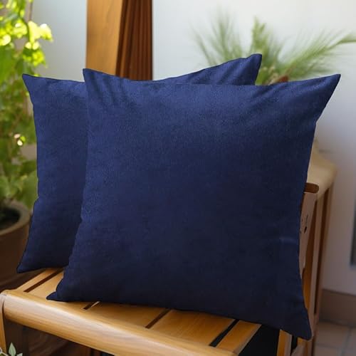 Encasa Homes Kissenbezüge aus Samt - 2er-Set (60x60 cm) - Navy blau- Uni gefärbt, weich & glatt, waschbar, quadratisch, großer Wurfkissenbezug für Couch, Sofa, Stuhl, Bett und Wohnbereich von Encasa