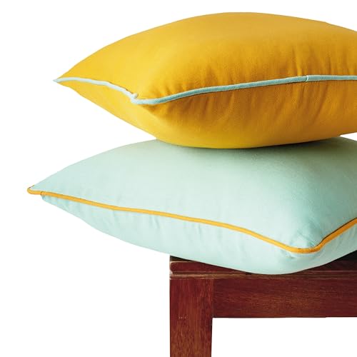 Encasa XO zweifarbige Kissenbezüge, 2 Stück – Mango+Mint Green – 40x40 cm, einfarbig, Moderne Kissenbezüge aus Baumwoll-Canvas für Sofa, Couch, Bett und Heimdekoration – nur Bezüge von Encasa XO
