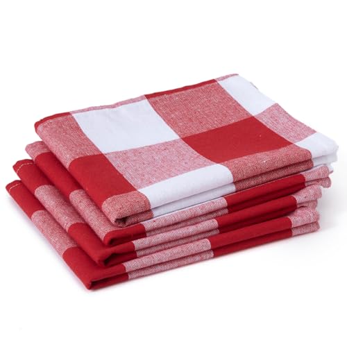Encasa Homes Küchentücher X-Large 70 x 45 cm (4er-Set) Antibakterielles Finish, Baumwolle, saugfähig zum Reinigen und schnellen Trocknen von Tellern - Buffalo Red Checks von Encasa XO